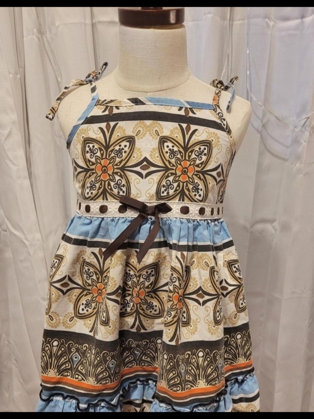 Bluebelle Blue, Brown & Cream Floral Tie-Shoulder Dress